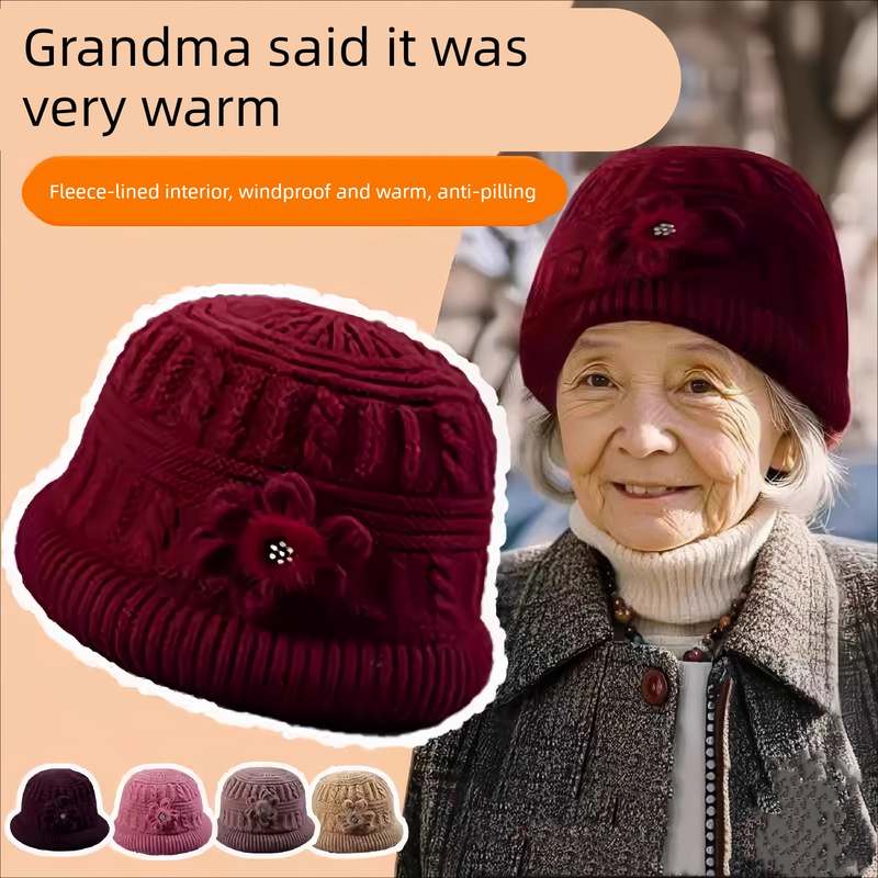 中老年人帽子女士加绒加厚奶奶冬款毛线帽冬天保暖秋冬季洋气百搭
