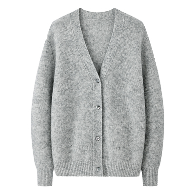 BLINK/进口南非幼马海毛极细超柔重磅450G四平同色提花工艺毛衣灰