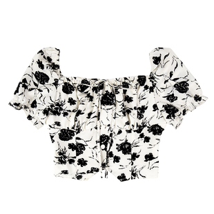 小个子碎花上衣短款雪纺衫女法式小众别致设计感小衫泡泡短袖洋气