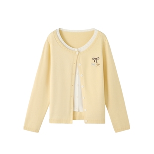 时然大码微胖MM25春季宽松韩系慵懒风遮肉设计感百搭假两件针织衫