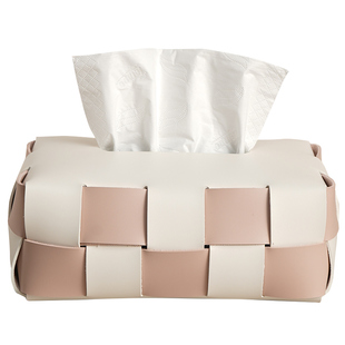 OLETHA轻奢风棋盘格纸巾盒客厅茶几餐桌抽纸盒车载BV编织皮纸抽盒