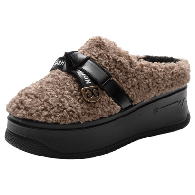 蝴蝶结毛毛鞋厚底外穿包头半拖鞋