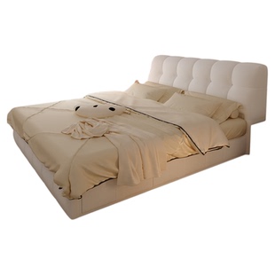 馨佰利泡芙布艺床主卧奶油风家用小户型双人软包卧室大床1.8m婚床