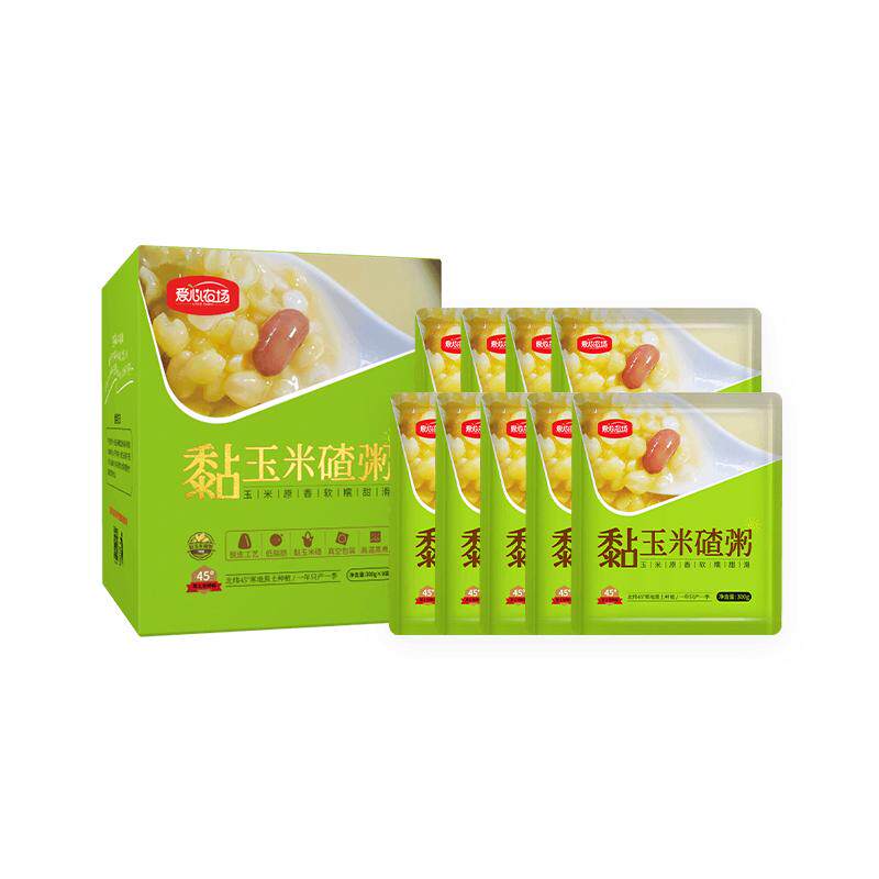 【熟】东北速食粘玉米大碴子粥即食早餐低脂黏玉米碴粗粮300g*9袋