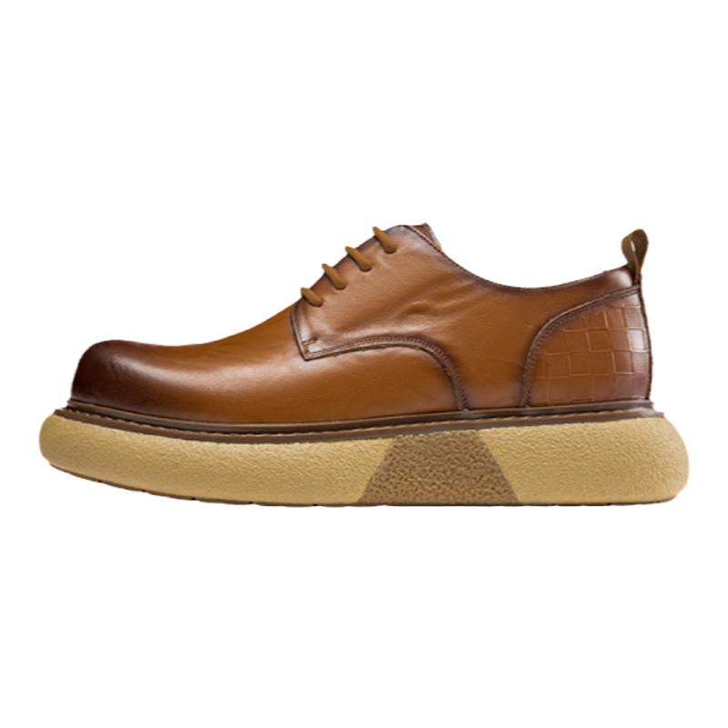 厚底真皮休闲皮鞋男擦色牛皮单鞋