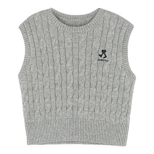 大耳象女童麻花刺绣针织马甲秋季新款宝儿背心休闲百搭上衣