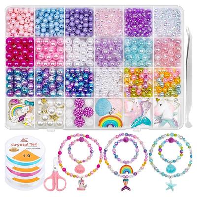 亚马逊24格手工diy材料包幻彩人鱼珍珠项链女童串珠独角兽手链