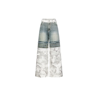 BLINDNOPLAN 24AW 双层迷彩工装毛边拼接直筒牛仔长裤双层拼接