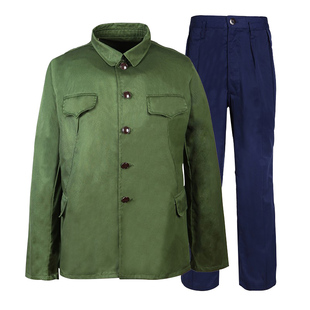 65式老军套装蓝色的确良涤卡男女军绿单上衣单裤子老兵怀旧军干服