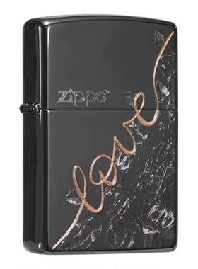 zippo打火机正版 玫瑰恋人黑冰雕刻防风煤油火机圣诞新年礼物送男