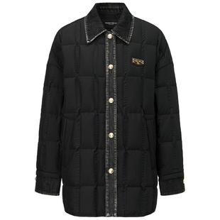 FF仿佛羽绒服女2025冬新款牛仔拼接中长款鸭绒保暖白鸭绒外套