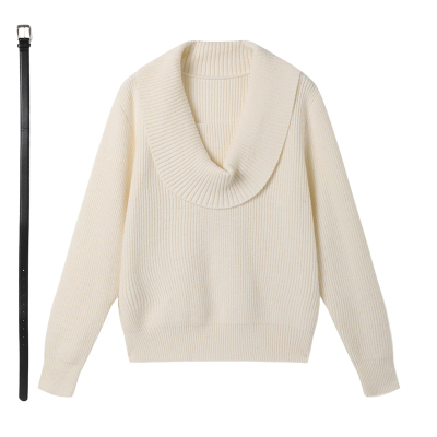 西町村屋韩系针织衫女装2025冬季新款大翻领小衫含腰带XHAD10997