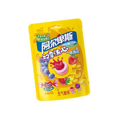 新品阿尔卑斯双享流心90g爆浆果汁软糖果夹心充气儿童糖果小零食