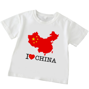 我爱中国t恤儿童china字样男童女童上衣纪念爱国打底衫日常亲子装
