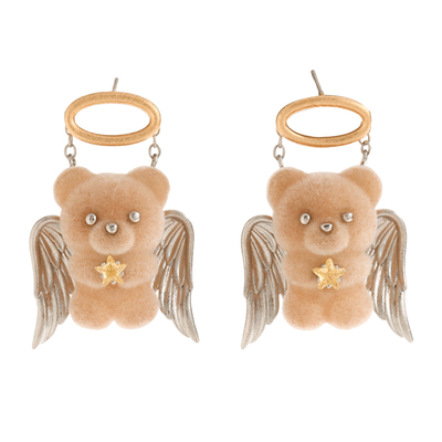 Esakoochi原创设计焦糖天使熊个性可爱耳环小众鬼马耳饰耳钉礼物