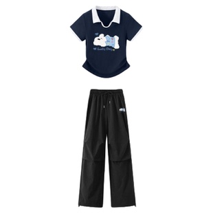 名创优品夏季运动套装女小个子修身t恤工装裤2026超火穿搭一整套D