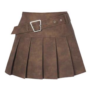 MIBK 美式辣妹PU小皮裙半身裙女2026春夏新款高腰显瘦A字百褶短裙