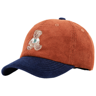 春秋儿童帽子卡通可爱小熊鸭舌帽男女童百搭灯芯绒棕熊亲子棒球帽