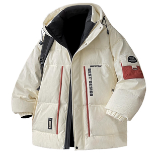 白鸭羽绒青少年冬季新款设计感连帽加厚男生保暖百搭防寒羽绒服