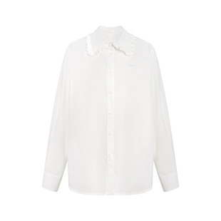 Kroche 26ss 浪漫法式 100棉 蕾丝花边 撞色刺绣翻领宽松长袖衬衫