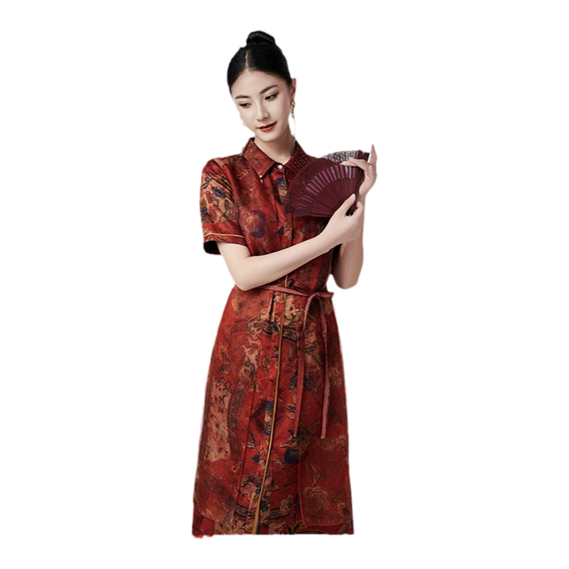 乔万尼高级精致感重磅真丝香云纱连衣裙40mm桑蚕丝新中式ET2E296