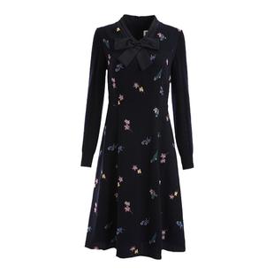 声雨竹官方旗舰店秋冬新款连衣裙商场同款气质长袖V领A字裙女气质