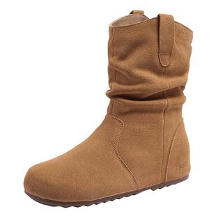 骆驼堆堆靴2025年秋冬女鞋粗跟工装风绒面沙漠马丁靴增高短靴