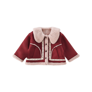 女童外套皮毛一体秋冬装2025儿童加绒加厚冬季上衣小女孩洋气童装