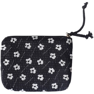 黑白花朵迷你小包便携口红包粉饼气垫化妆品收纳袋拉链小号化妆包
