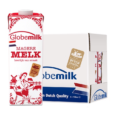荷兰进口荷高脱脂高钙牛奶1L*6盒
