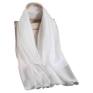 纯本白色丝巾春秋薄款真丝雪纺冬季围巾披肩女防晒海边沙滩巾纱巾