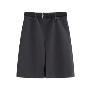 MOERSHOP 律政翘楚双腰头人字半裙复古开叉西装a字2025设计感裙子