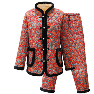 妈妈冬装加绒保暖家居服棉服套装裤子中国风洋气新款加大宽松外套