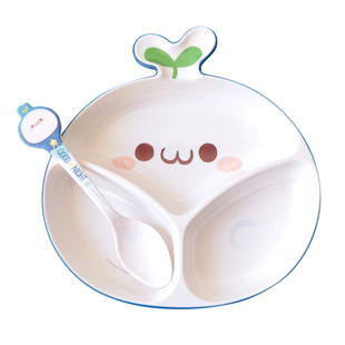 希尔长草颜团子儿童餐盘分格卡通可爱家用定食辅食勺吃饭宝宝餐具