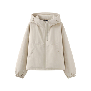 拉夏贝尔/La Chapelle冬季新款纯色连帽日韩风时尚冲锋衣夹棉外套