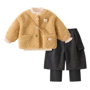 女童外套2026新款冬季宝宝加厚鹿皮绒衣服儿童洋气韩系小女孩冬装