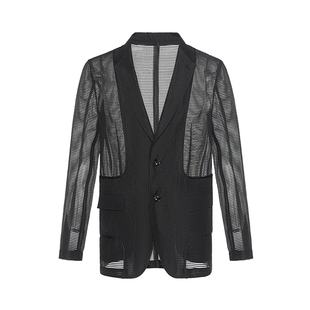 LIU·JO UOMO春夏半透明网纹泡泡纱平驳领西装单排扣简约西服
