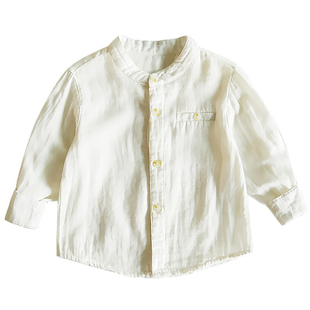 超柔软立领棉纱男童长袖衬衫宝宝衬衣小童防晒衣新中式上衣薄外套