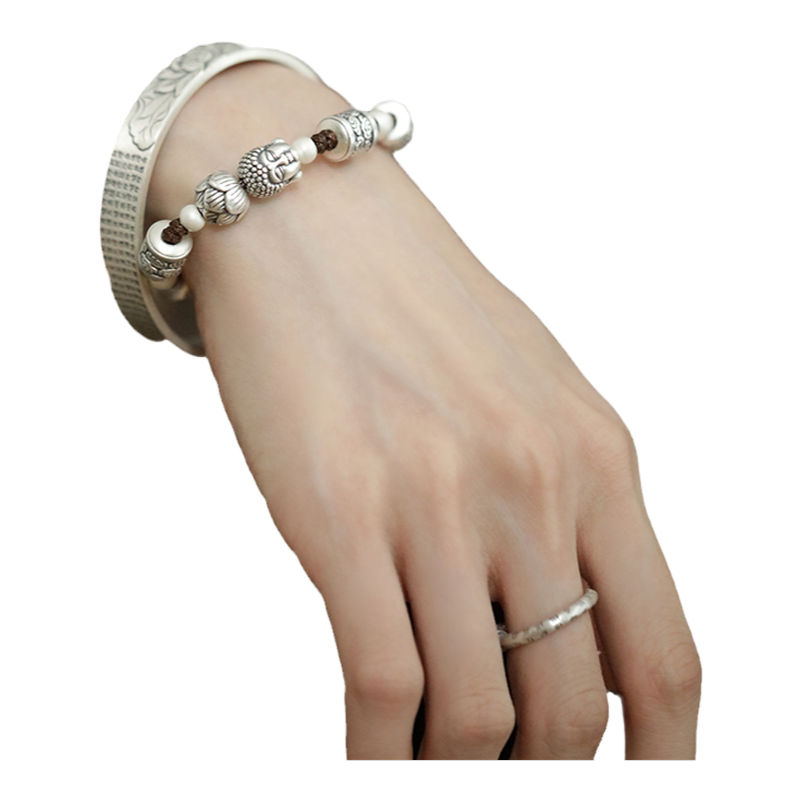 S925银编织绳六字真言莲花