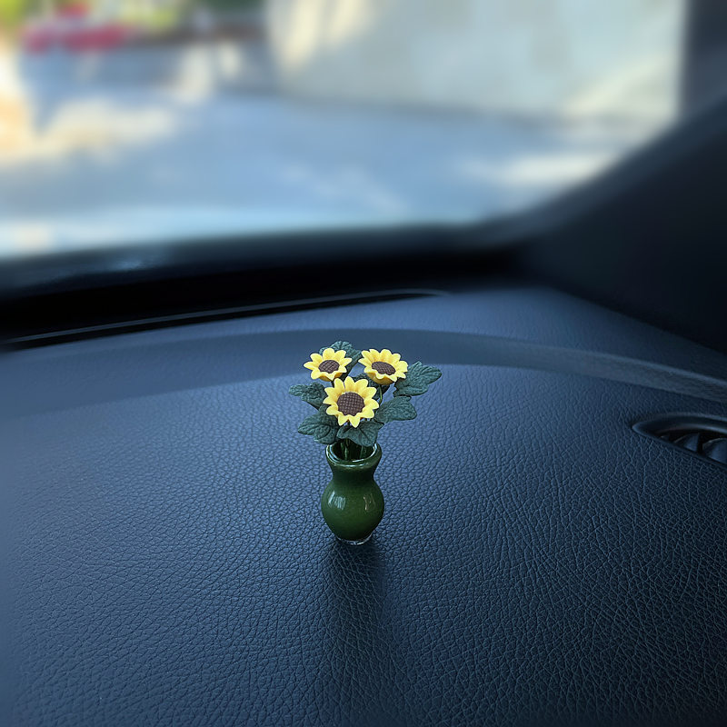 汽车摆件墨绿花瓶向日葵车内饰品车载中控台文艺复古车上装饰用品