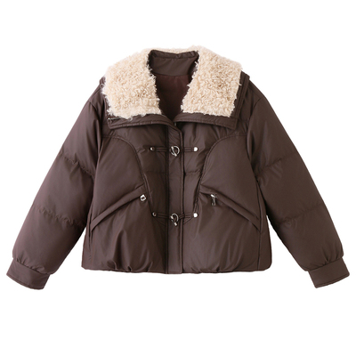 大码皮面羽绒服女短款冬装新款胖MM时尚翻领白鸭绒保暖皮衣外套