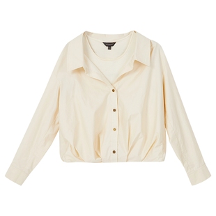 YINER音儿春季法式优雅高织长绒棉假两件上衣本白色衬衫