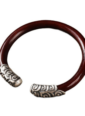 【扎日】西藏纯天然鸡血藤手镯纯银祥云官方正品