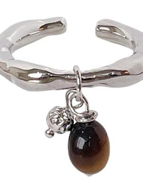 LILIFAN莉莉梵  幸运编织球形虎眼石戒指 简约生日礼物送女友