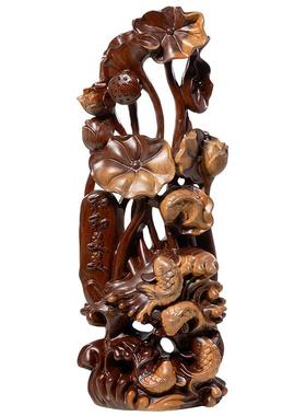 年年有鱼根雕红木乔迁送礼摆件