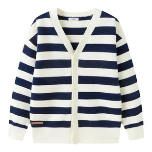 巴拉巴拉儿童针织开衫女童亲肤舒适条纹毛衣大童上衣2025秋装童装