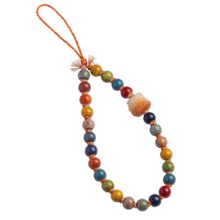 琼睿景德镇彩瓷手机链多巴胺短款手机挂绳彩色串珠手腕绳菩提招财猫吸金挂件好运醒狮挂饰精致防丢绳陶瓷饰品