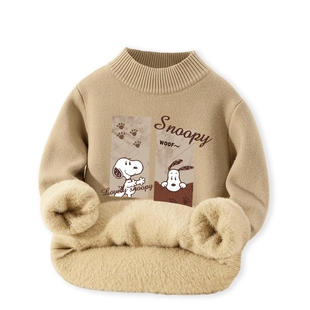 史努比儿童毛衣男童冬季加厚毛线衣2025新款男孩一体绒针织衫加绒