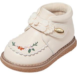 斯纳菲女童棉鞋国风汉服鞋冬季儿童雪地公主女孩加绒保暖宝宝皮靴