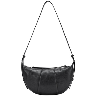 热风女士包包2026年春季新士复古拼接牛角斜挎包时尚通勤单肩包